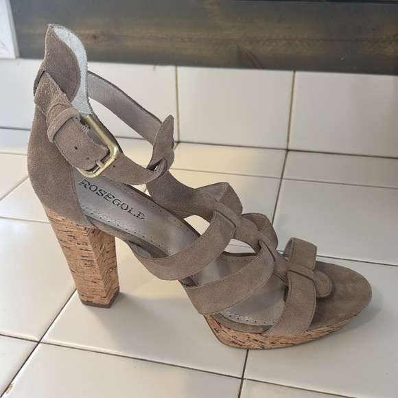 Rosegold Tan Suede Cork Heeled Gladiator Sandals Size 10; Like New! - Picture 5 of 11